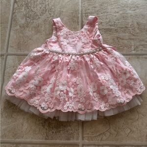 American Princess Size 18 Months Blush Pink Floral Dress with Pearl like Design